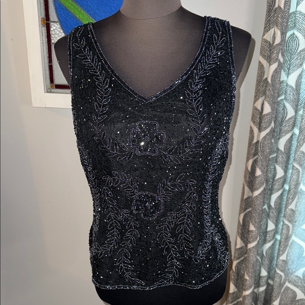 Mark & John by Gopal Vintage 100% Silk Beaded Tank Medium